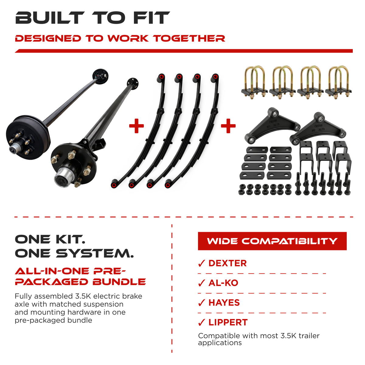 3500 lbs Tandem Axle Kit - Electric Trailer Brake & Idler Axles with Suspension