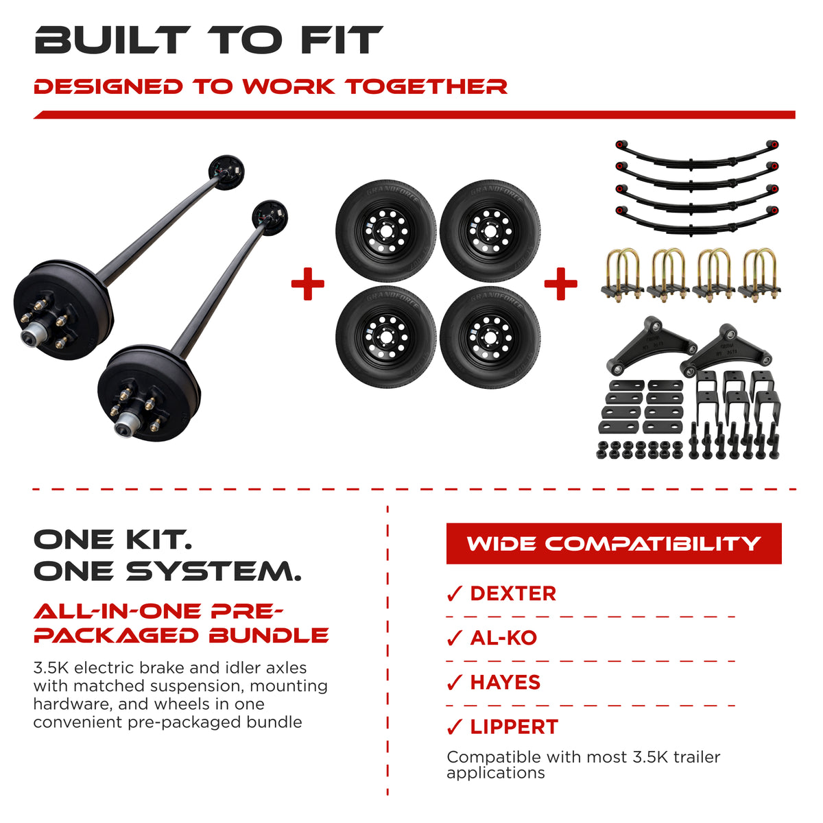 3500 lbs Tandem Axle Kit - Electric Trailer Brake Axles, Suspension & Wheels
