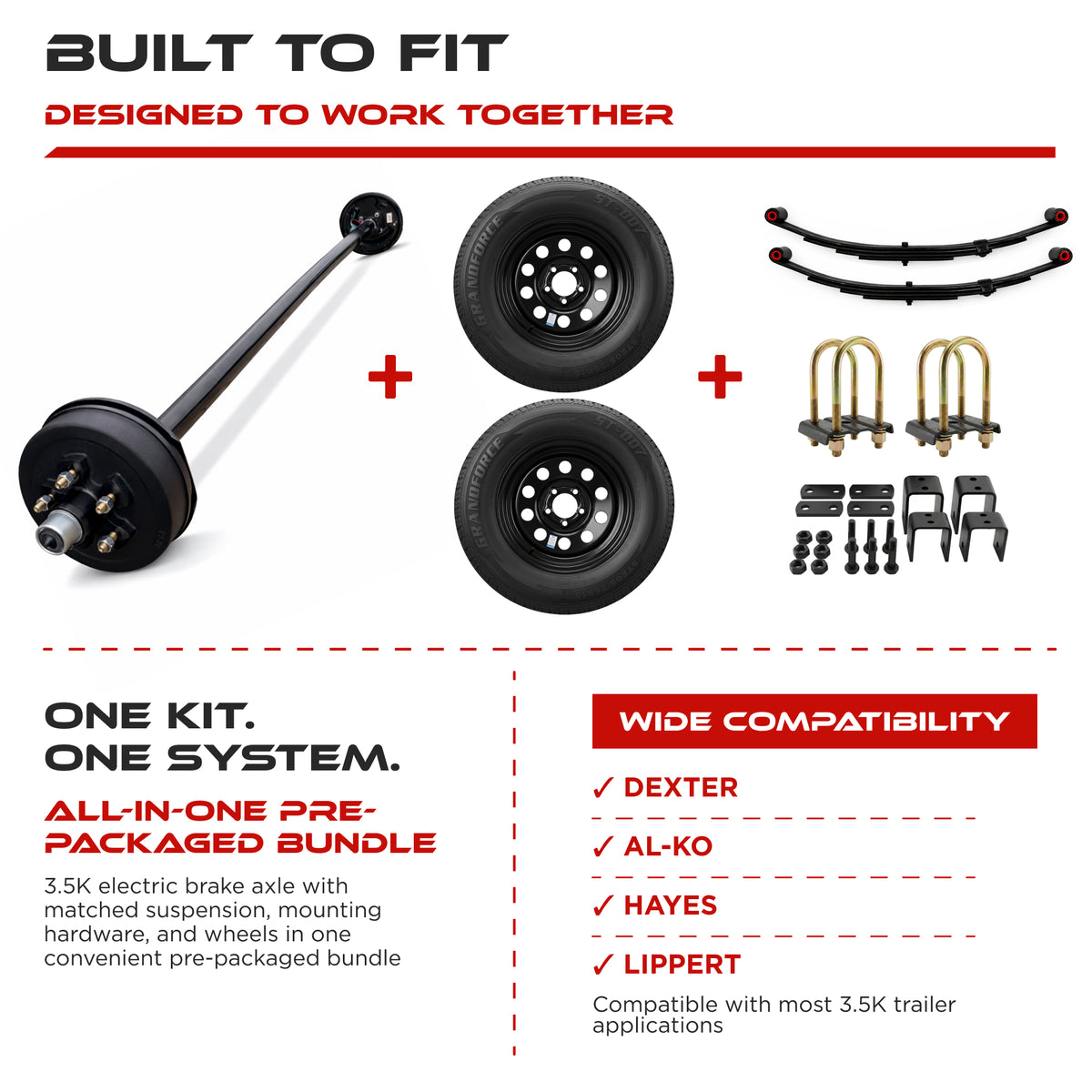 3500 lbs Single Axle Kit - Electric Trailer Brake Axle, Suspension & Wheels