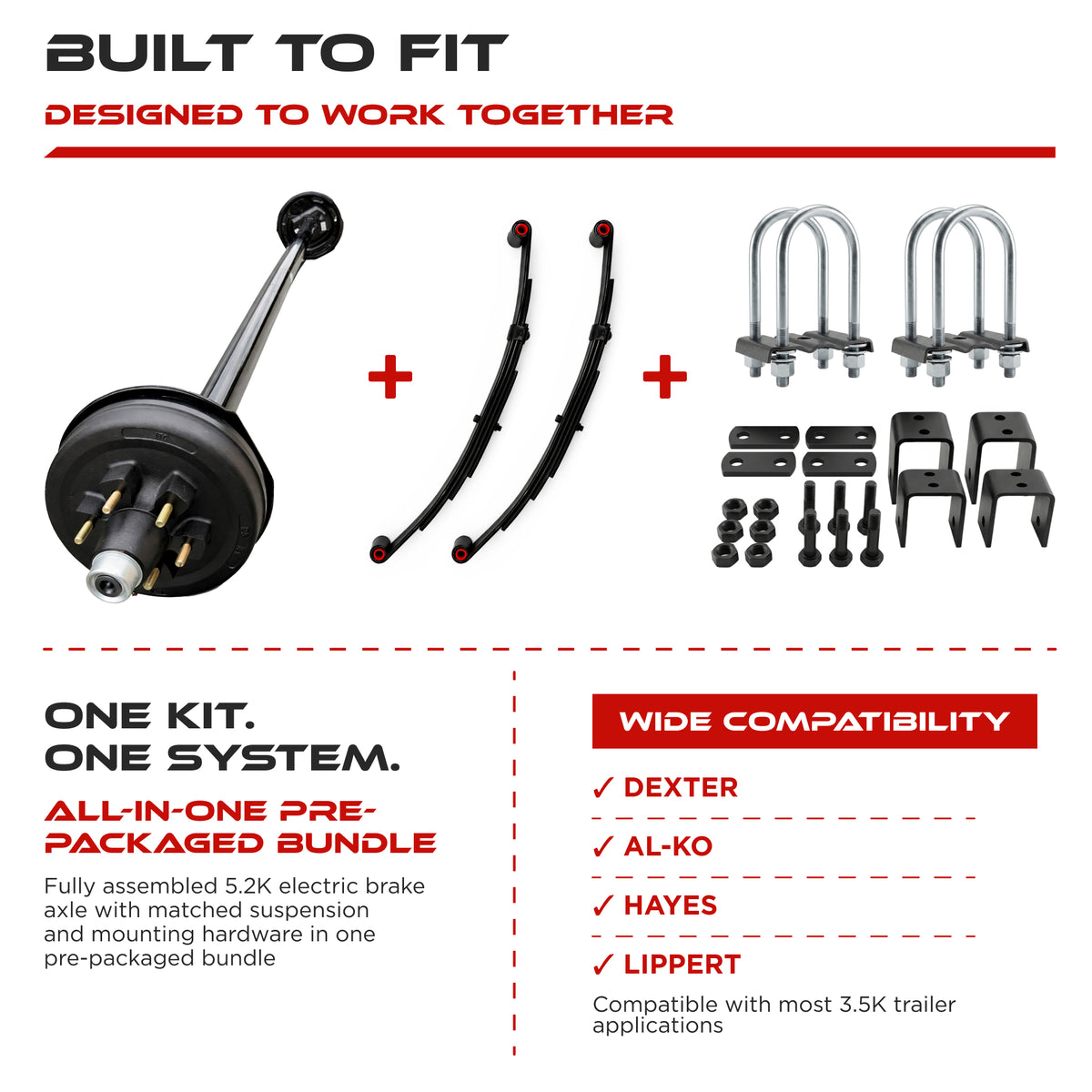 5200 lbs Trailer Axle Kit - 6 Lug Electric Brake Axle & Suspension
