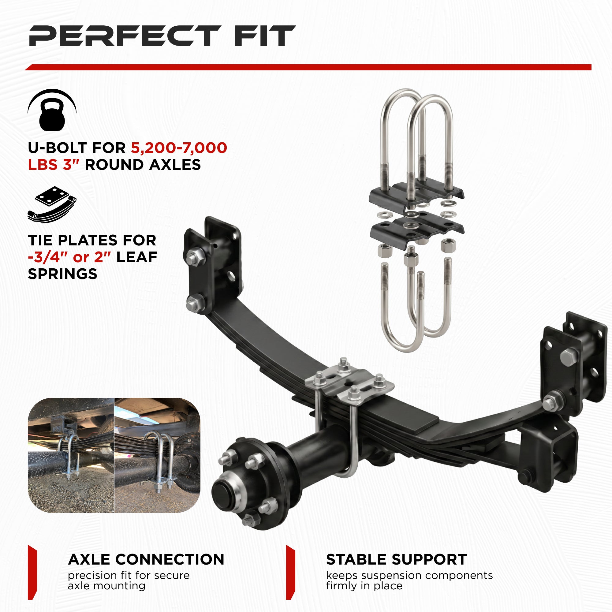 9/16" U-Bolt Kit for 5200-7000 lbs Axle (2 Pack)