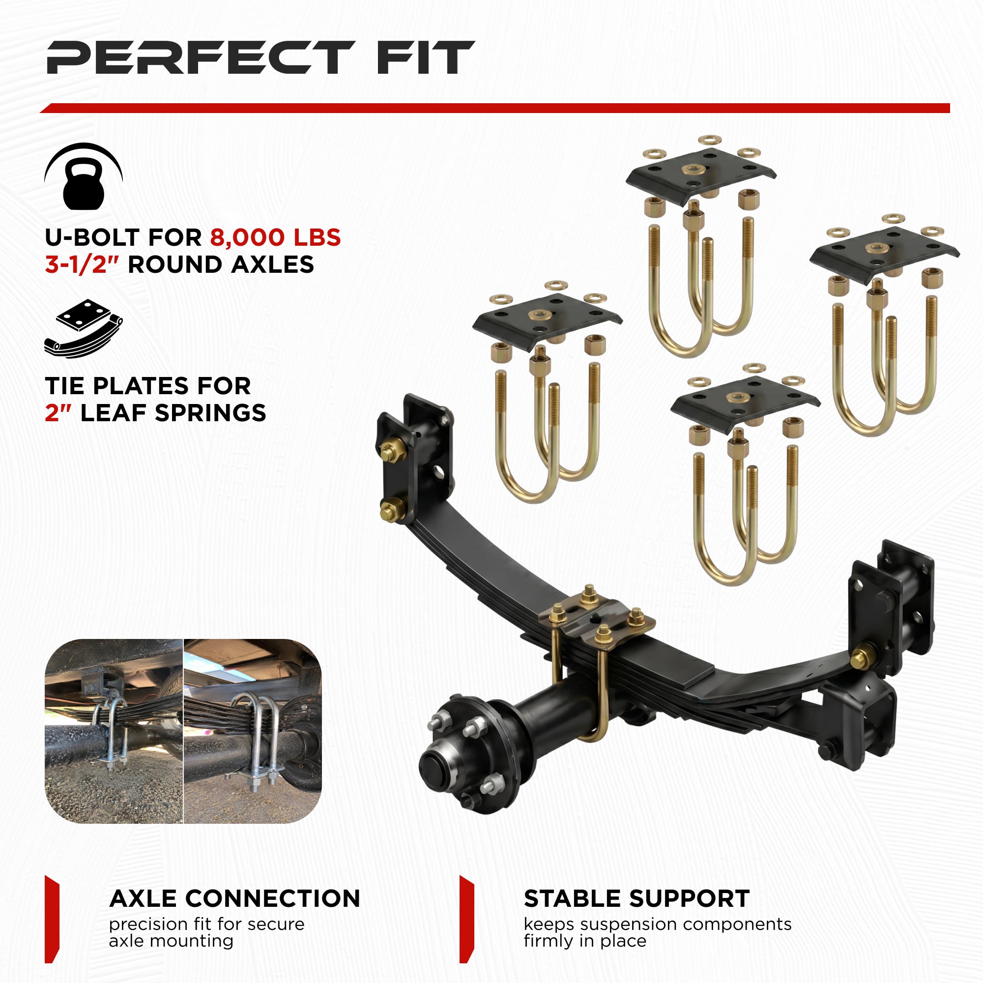 9/16" U-Bolt Kit 8000 lbs for 3.5" Trailer Axle (4 Pack)