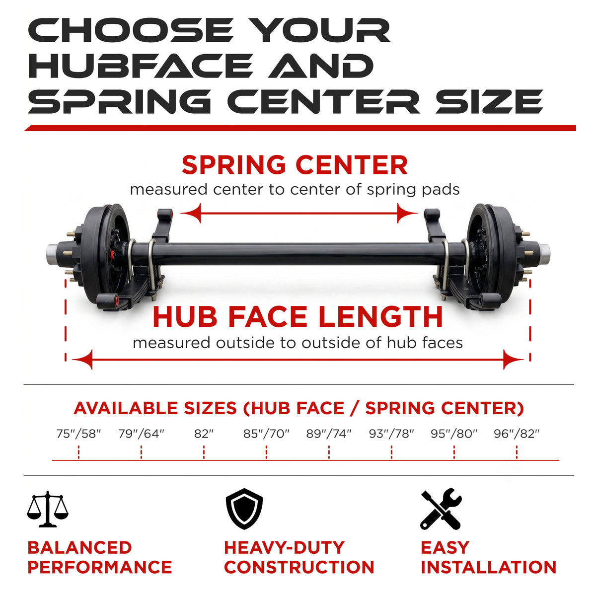 Trailer Axle - 7000 lbs (Hubs/Drums, Leaf Springs & U-Bolt Hardware)