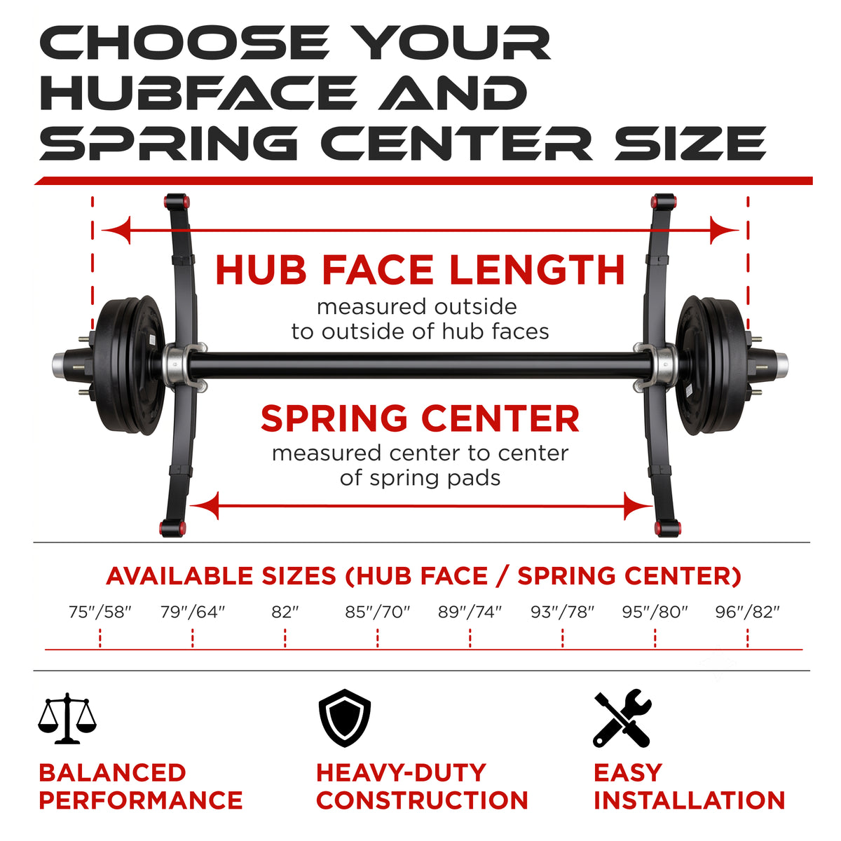 Trailer Axle - 5200-6000 lbs (Hubs/Drums, Leaf Springs & U-Bolt Hardware)
