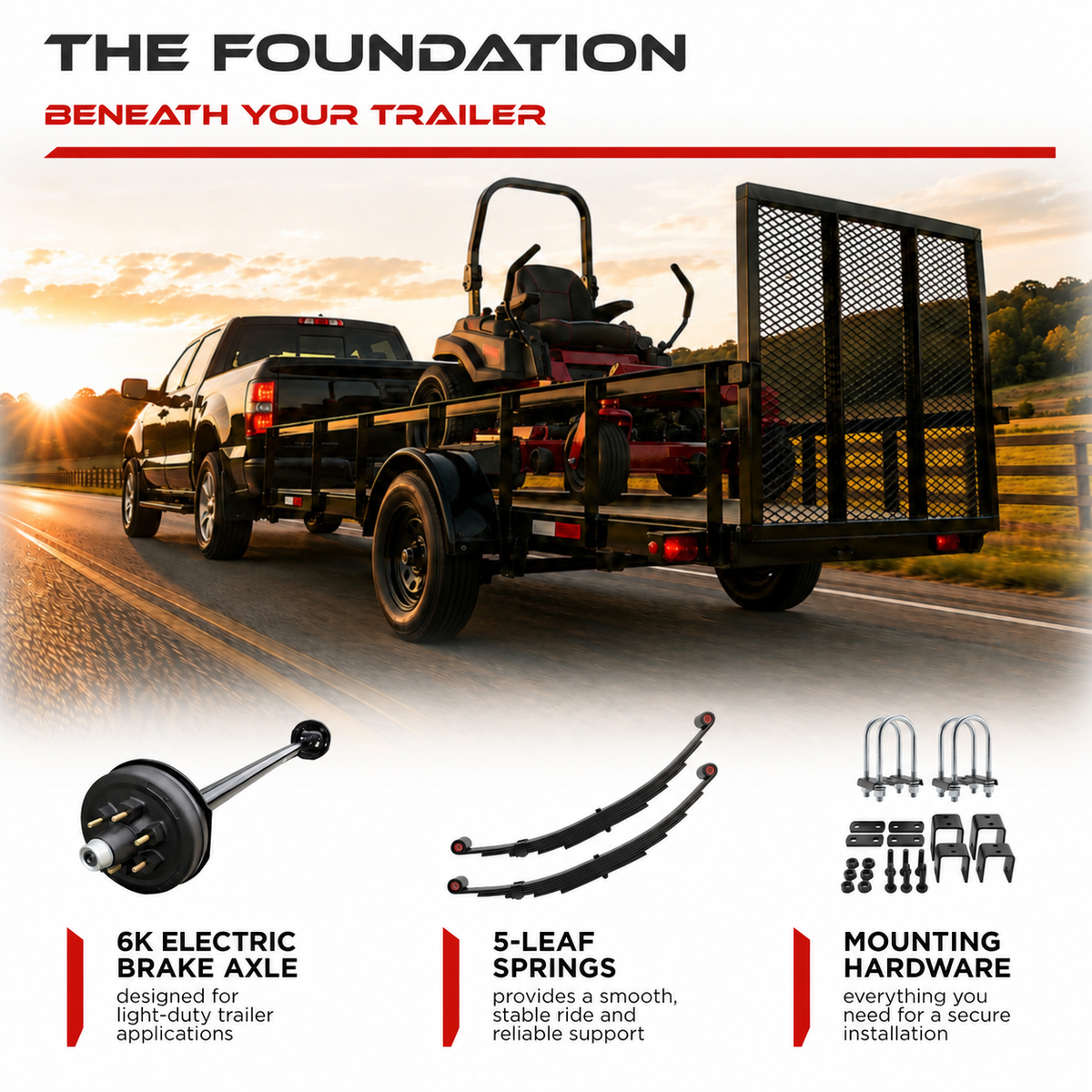 6000 lbs Trailer Axle Kit - 6 Lug Electric Brake Axle & Suspension