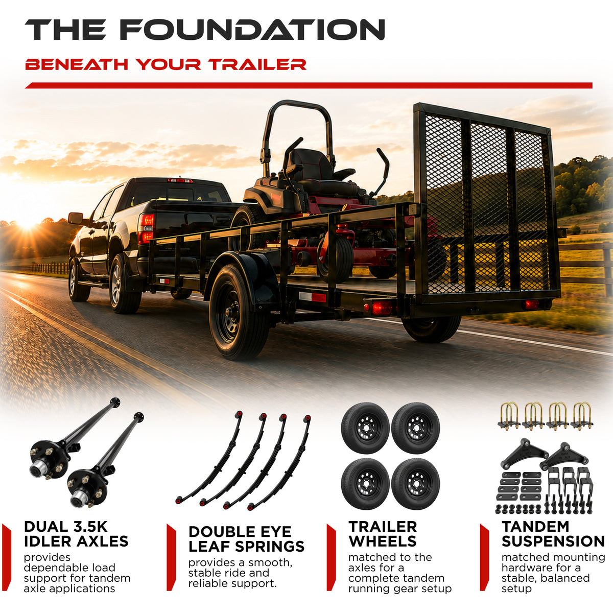 3500 lbs Tandem Axle Kit - Trailer Idler Axles, Suspension & Wheels