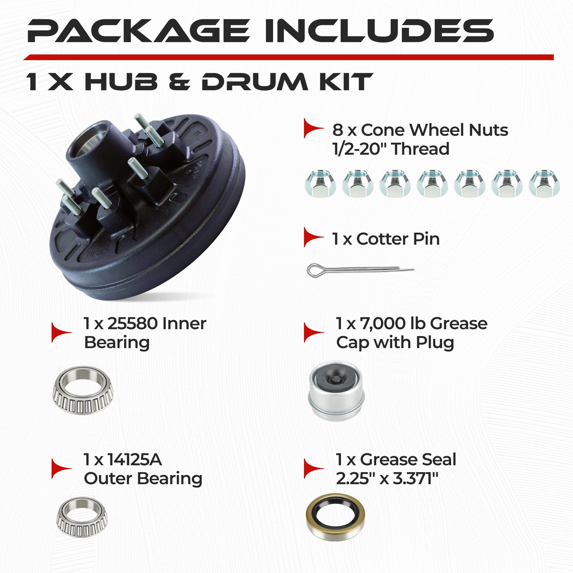 Hub and Drum Assembly Kit for 7000 lbs Axle (8 Lug)