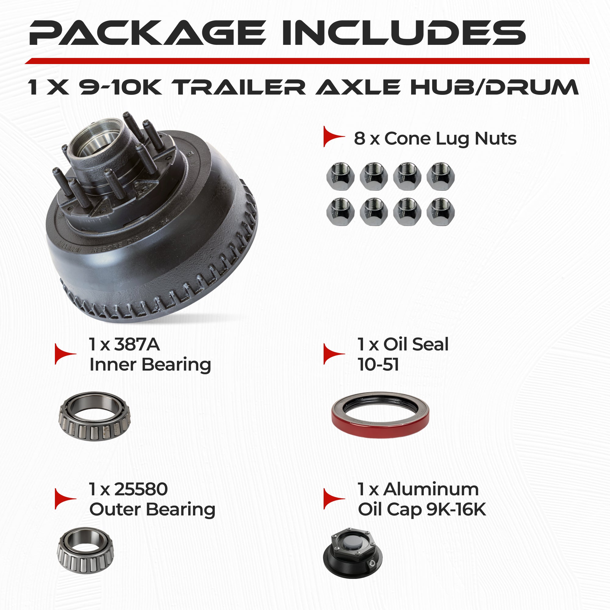 Hub and Drum Standard Assembly Kit for 10000 lbs Axle (Made After May 2013)
