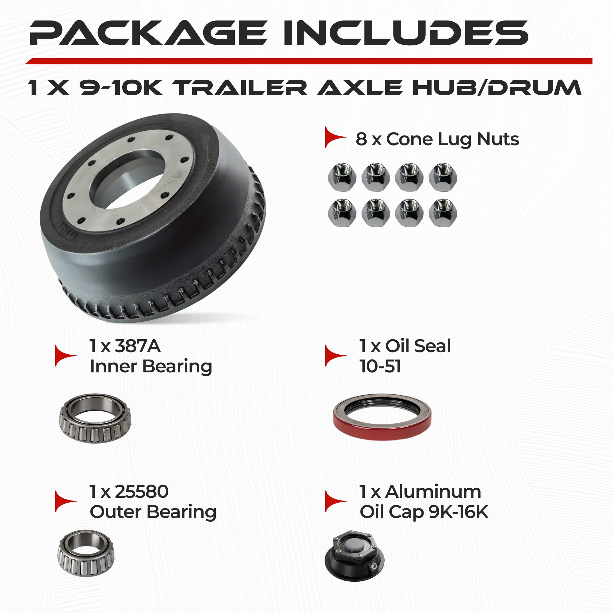 Trailer Drum Standard Assembly Kit for 10000 lbs Axle (Made After May 2013)