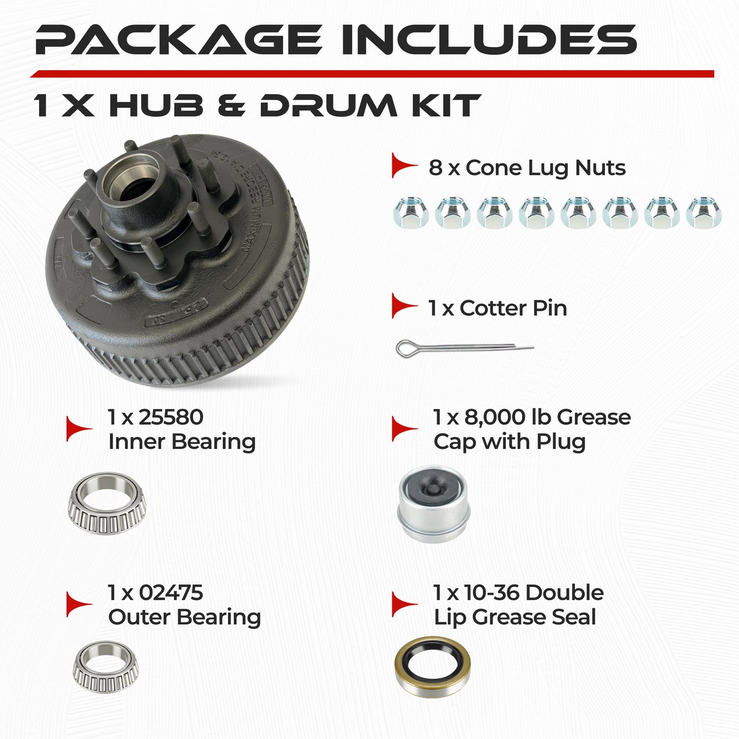 True Hub and Drum Assembly Kit for 8000 lbs Axle (8 Lug)