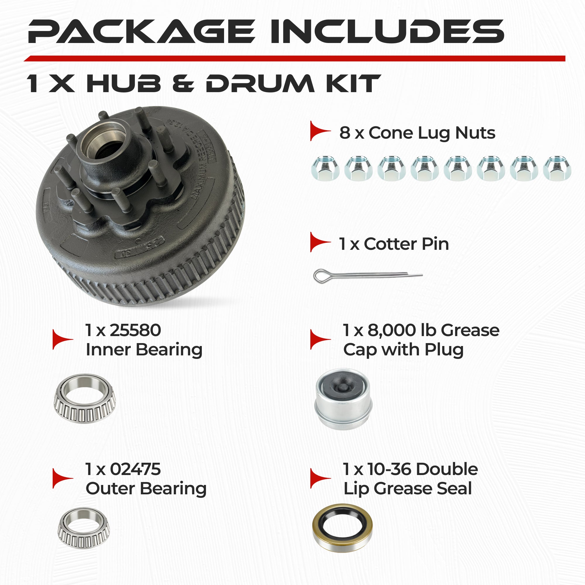 True Hub and Drum Assembly Kit for 8000 lbs Axle (8 Lug)