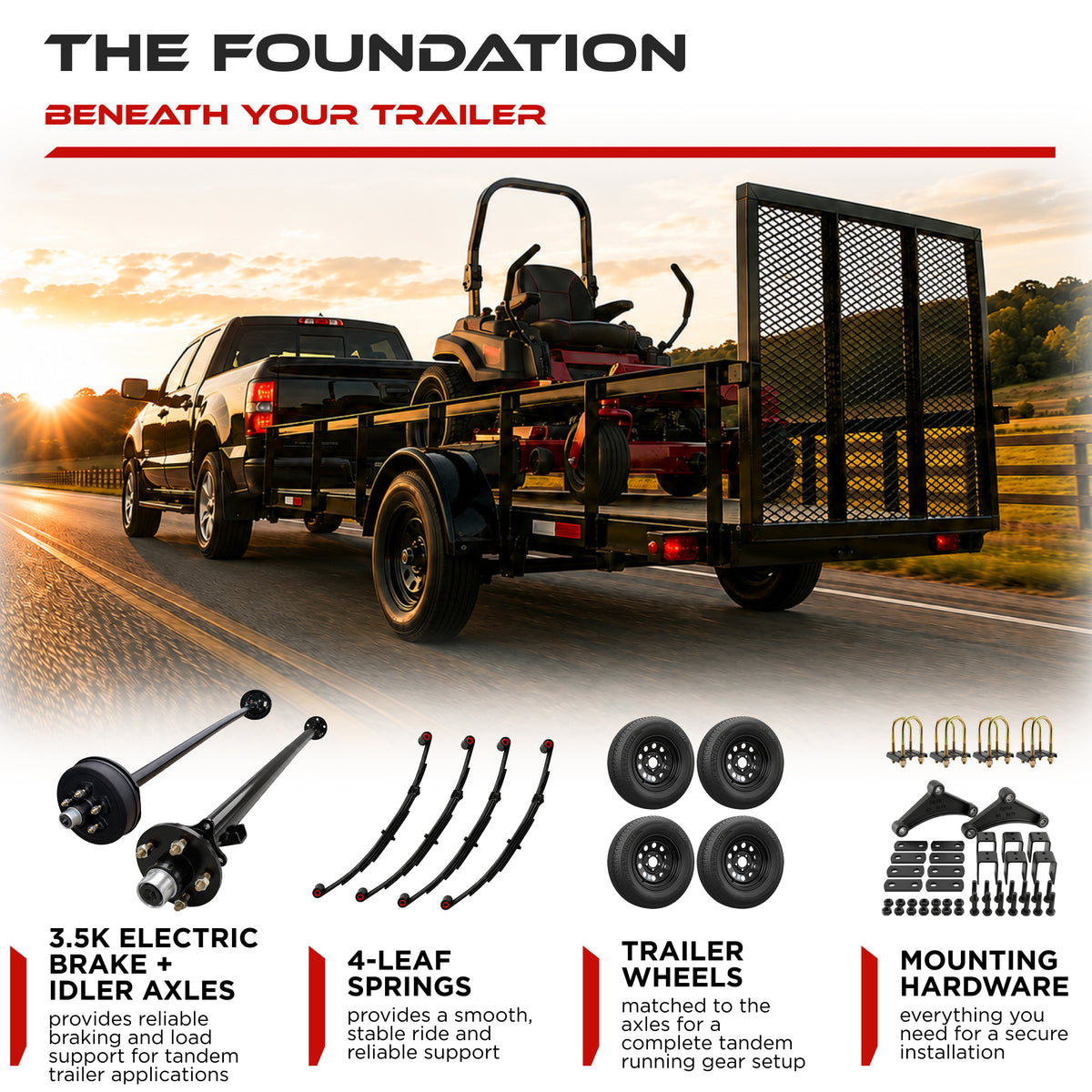 3500 lbs Tandem Axle Kit - Electric Trailer Brake & Idler Axles with Wheels