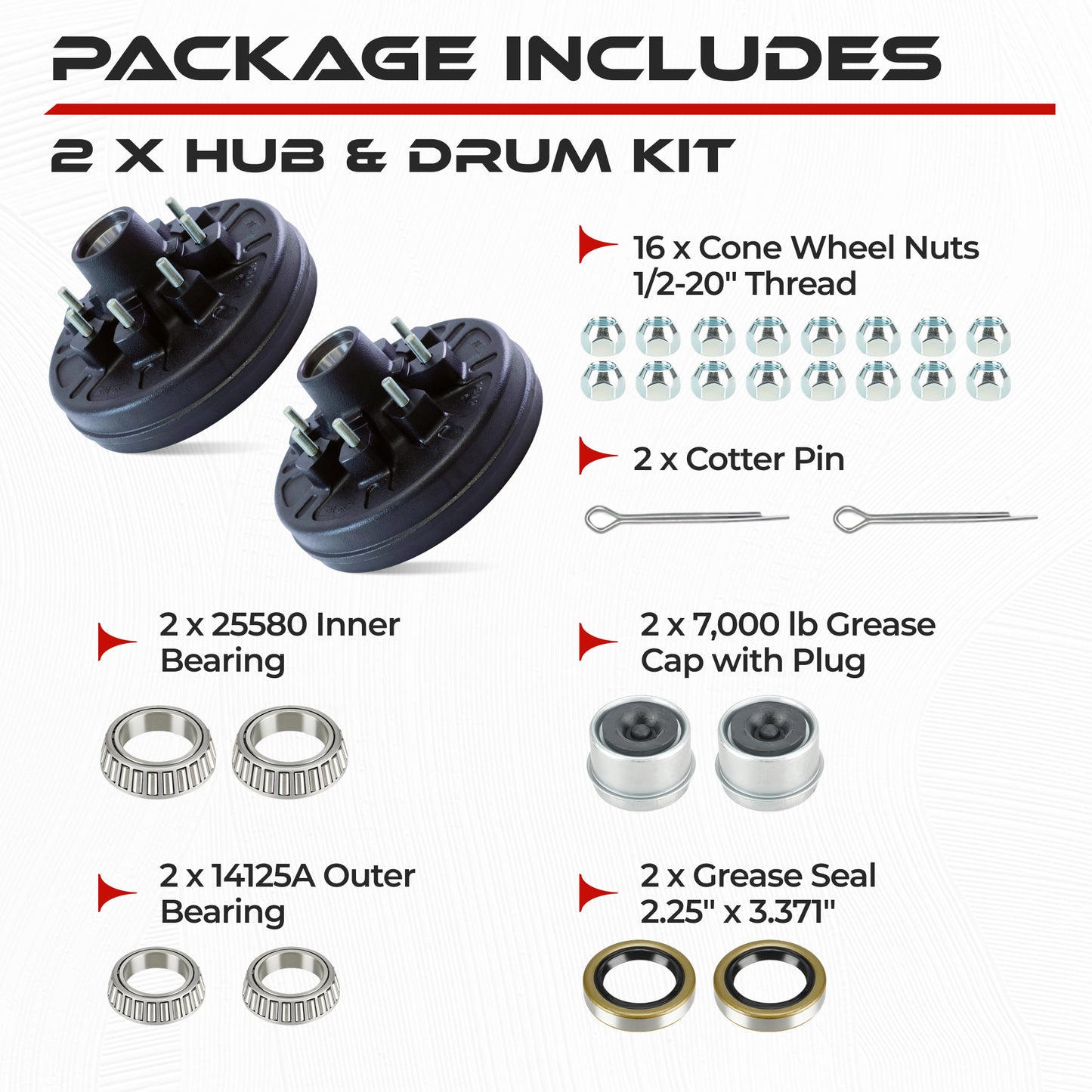 Hub and Drum Assembly Kit for 7000 lbs Axle (Set of 2)