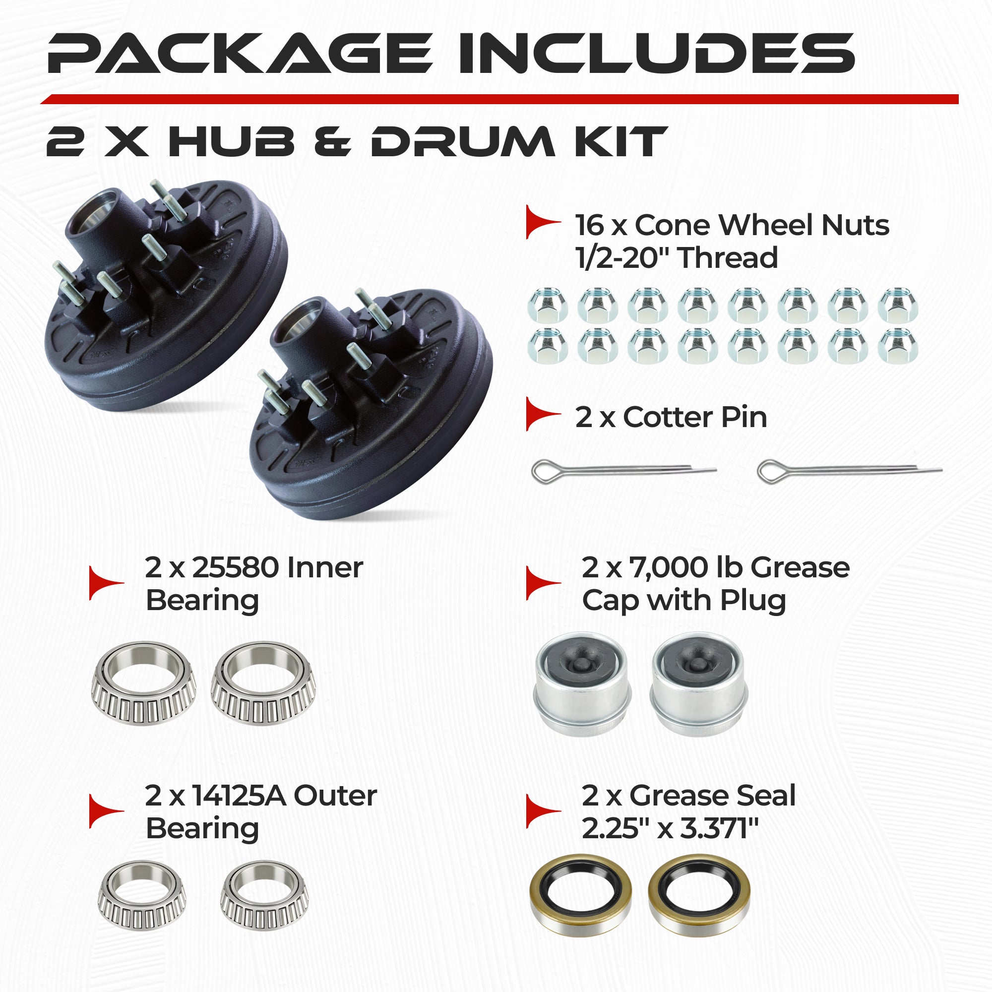 Hub and Drum Assembly Kit for 7000 lbs Axle (Set of 2)
