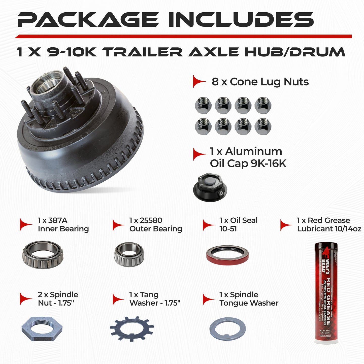 Hub and Drum Complete Assembly Kit for 10000 lbs Axle (Made After May 2013)