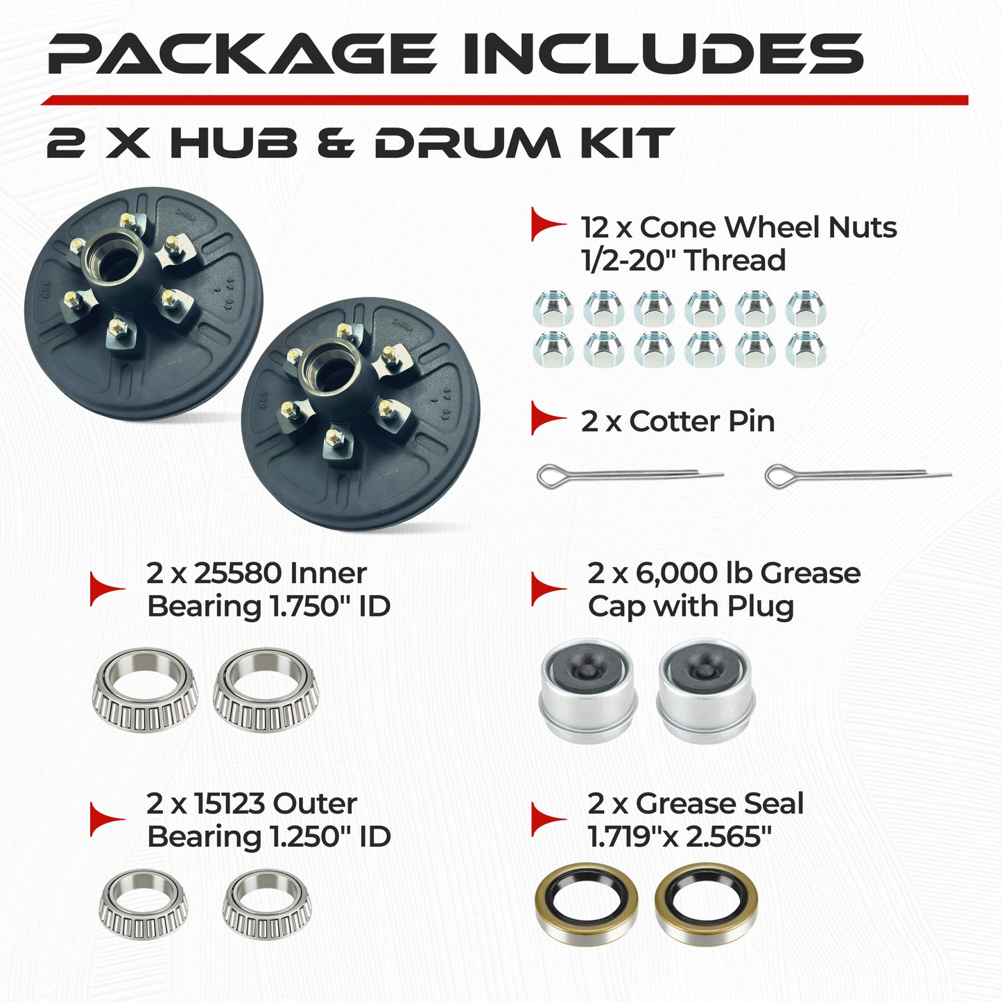 Hub and Drum Assembly Kit for 6000 lbs Axle (Set of 2)