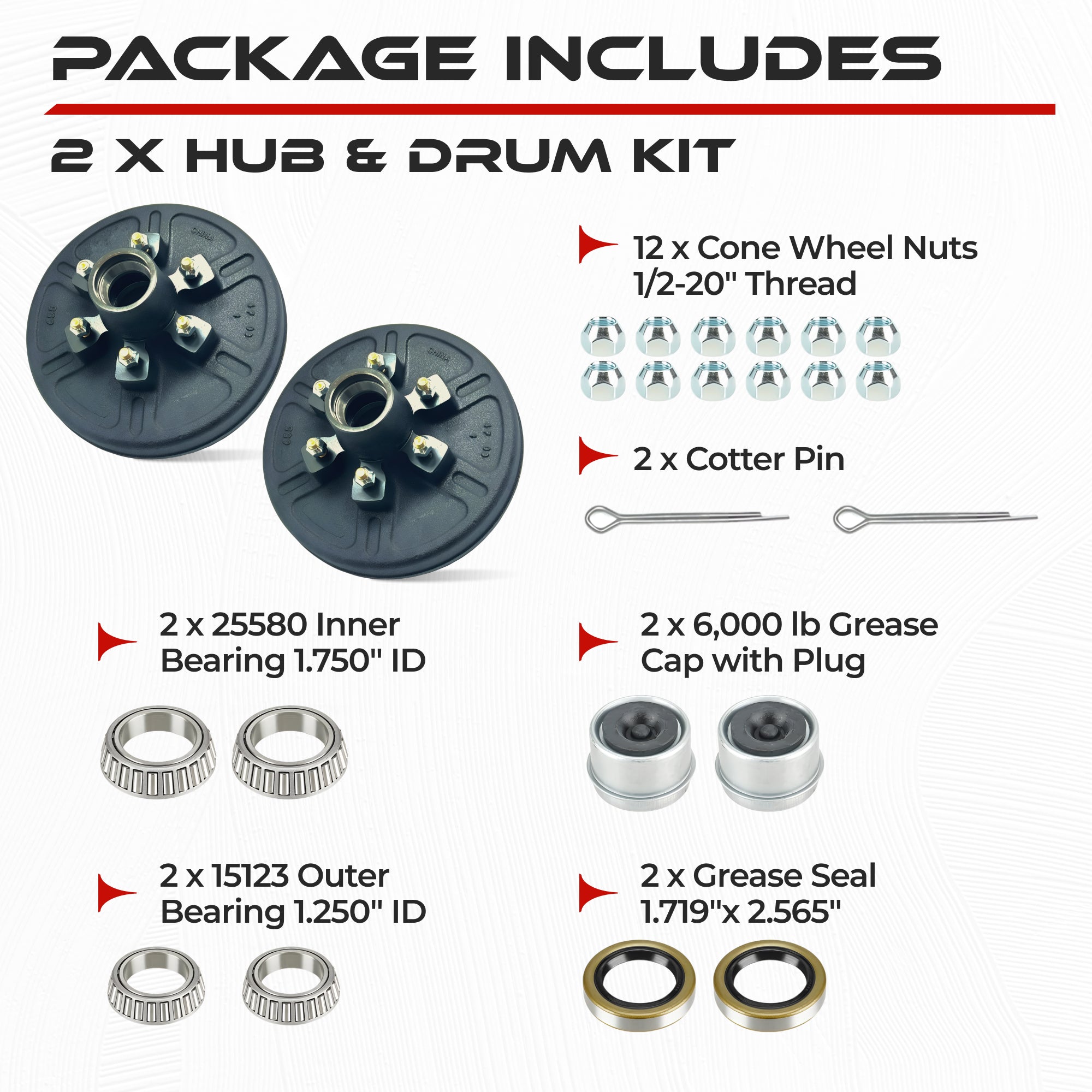 Hub and Drum Assembly Kit for 6000 lbs Axle (Set of 2)