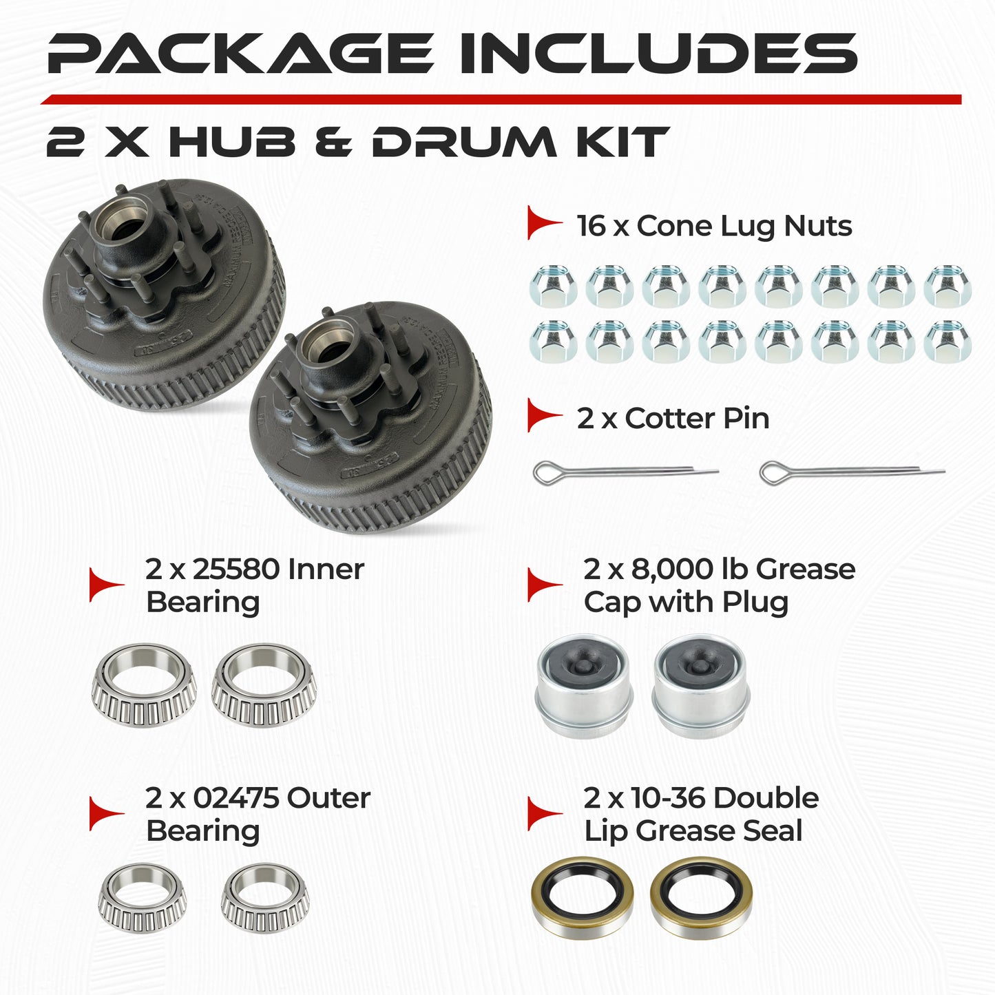True Hub and Drum Assembly Kit for 8000 lbs Axle (Set of 2)