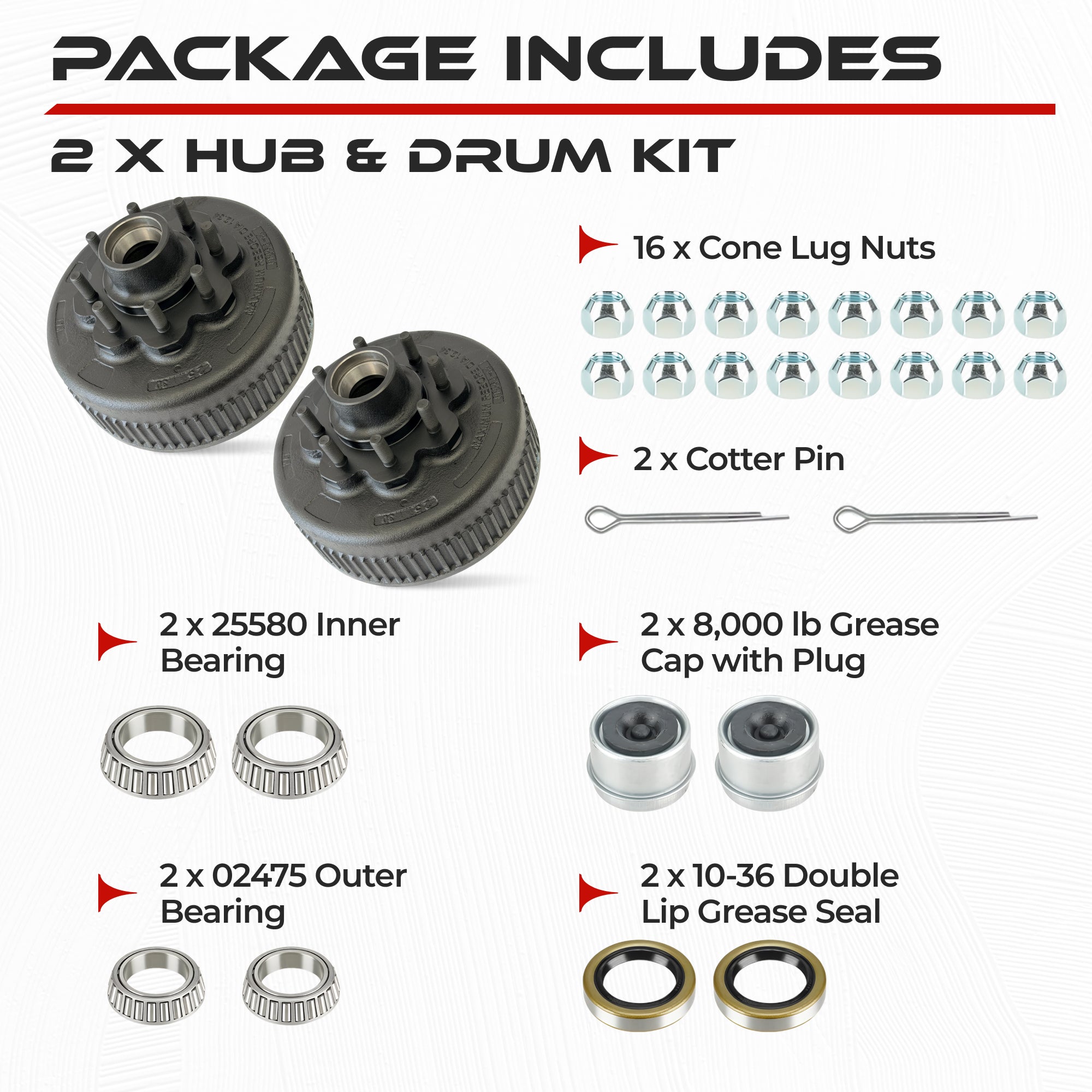 True Hub and Drum Assembly Kit for 8000 lbs Axle (Set of 2)