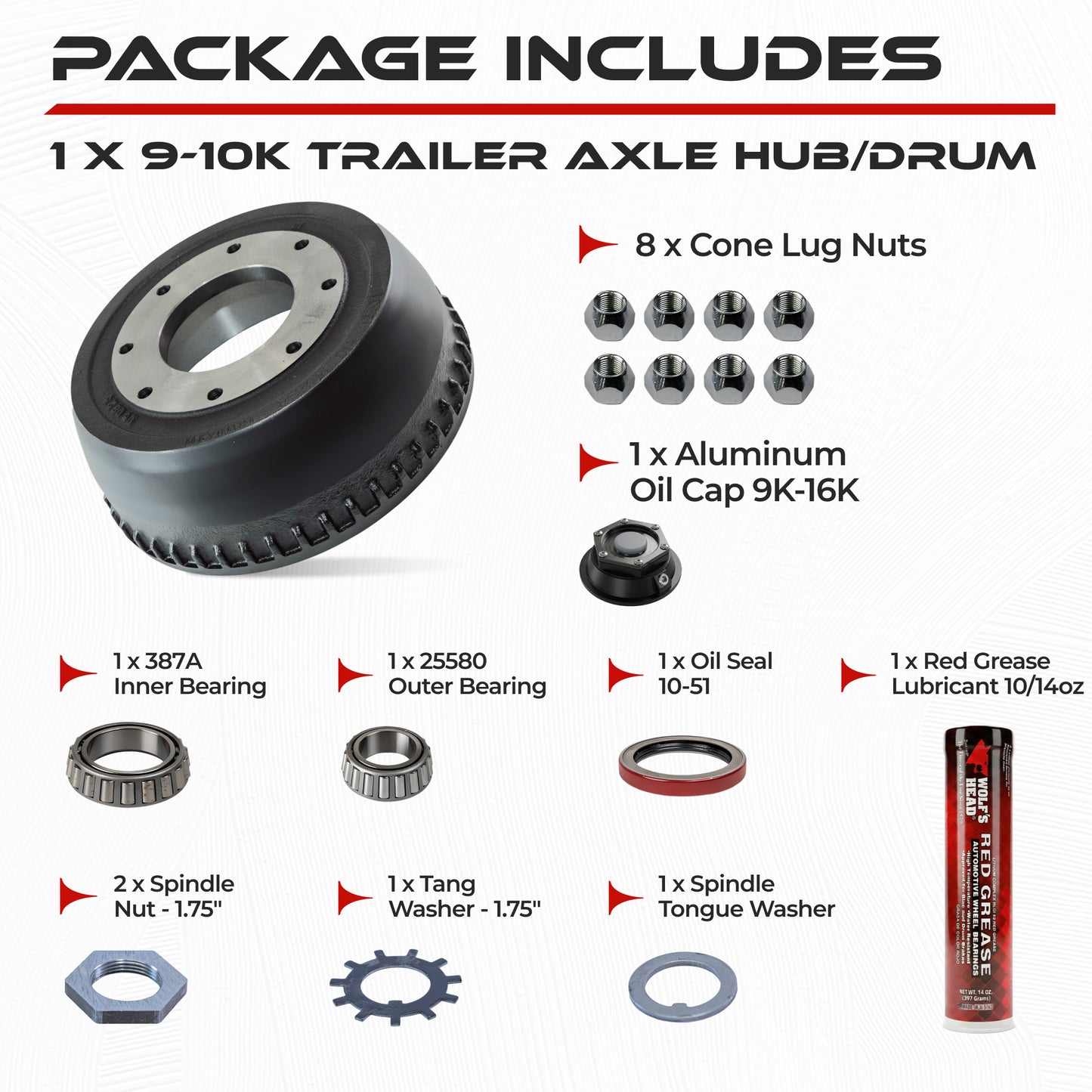 Trailer Drum Complete Assembly Kit for 10000 lbs Axle (Made After May 2013)