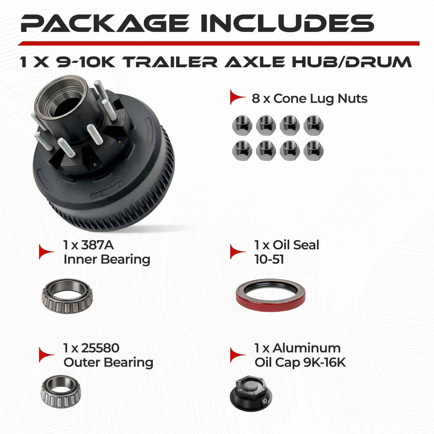 Hub and Drum Standard Assembly Kit for 10000 lbs Axle (Made Before July 2009)