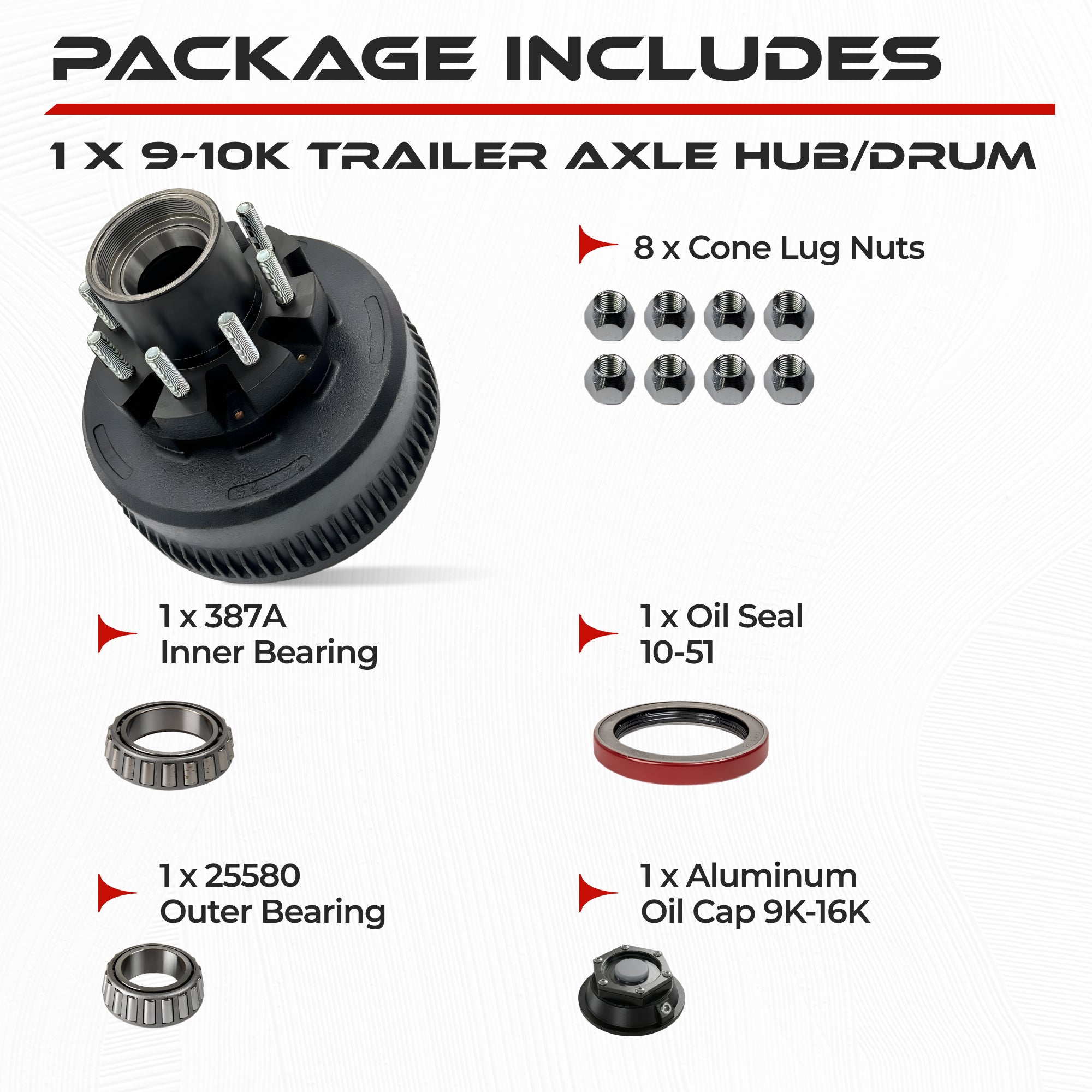 Hub and Drum Standard Assembly Kit for 10000 lbs Axle (Made Before July 2009)