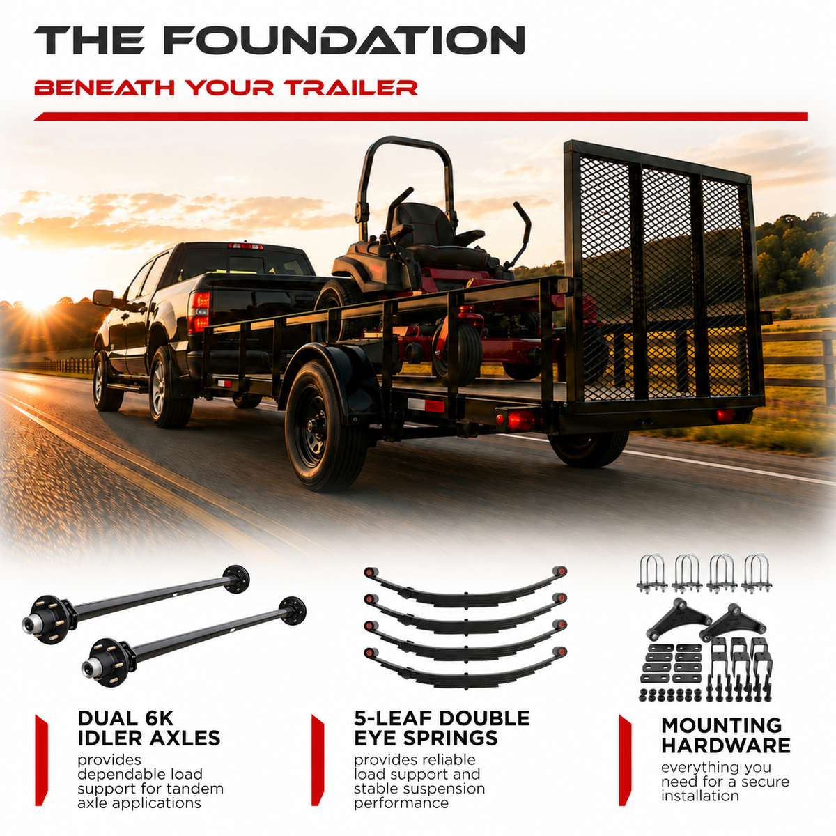 6000 lbs Tandem Trailer Axle Kit - 6 Lug Idler Axles & Suspension