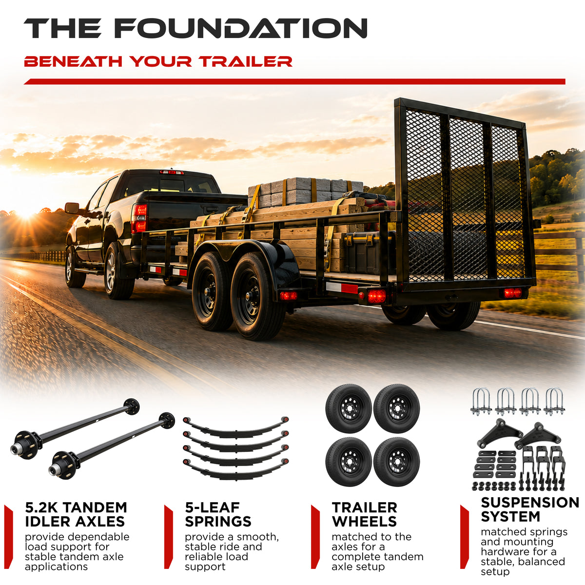 5200 lbs Tandem Trailer Axle Kit with Wheels - Dual Idler Axles