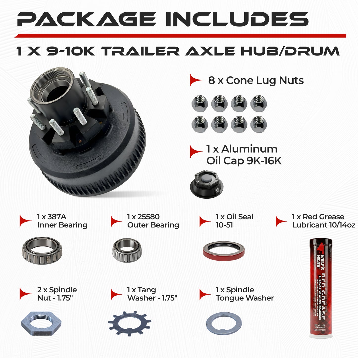Hub and Drum Complete Assembly Kit for 10000 lbs Axle (Made Before July 2009)