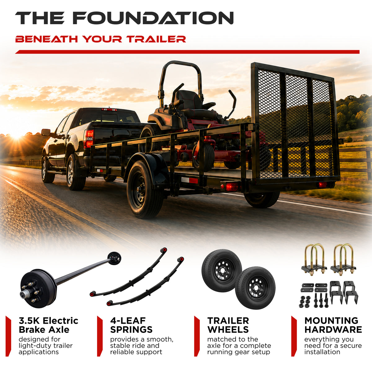 3500 lbs Single Axle Kit - Electric Trailer Brake Axle, Suspension & Wheels