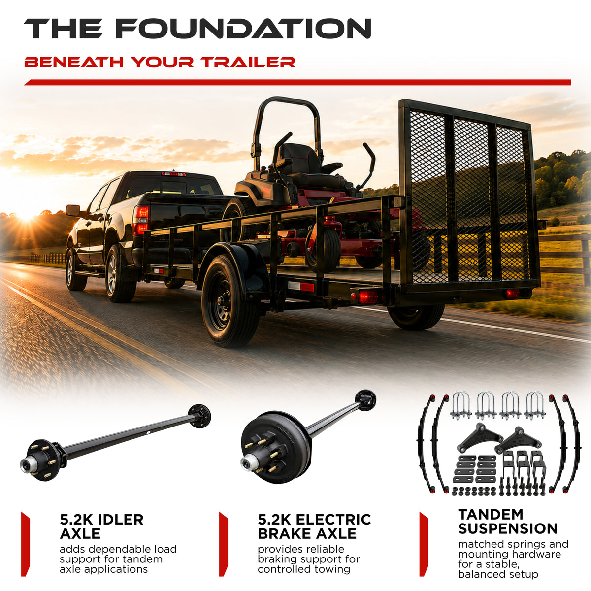 5200 lbs Tandem Axle Kit - Electric Trailer Brake & Idler Axles with Suspension