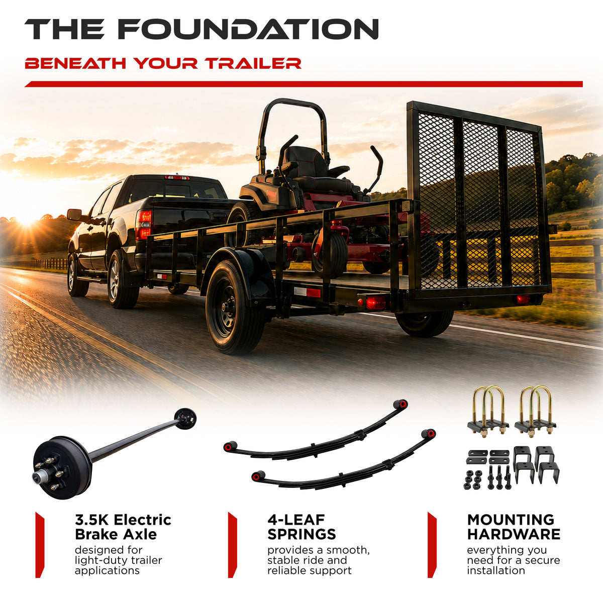 3500 lbs Single Axle Kit - Electric Trailer Brake Axle & Suspension