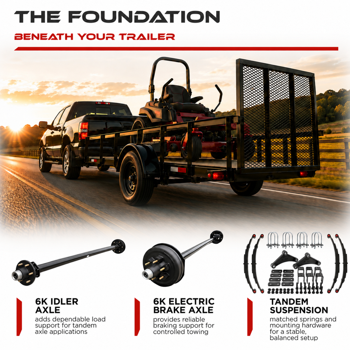 6000 lbs Tandem Axle Kit - Electric Trailer Brake & Idler Axles with Suspension
