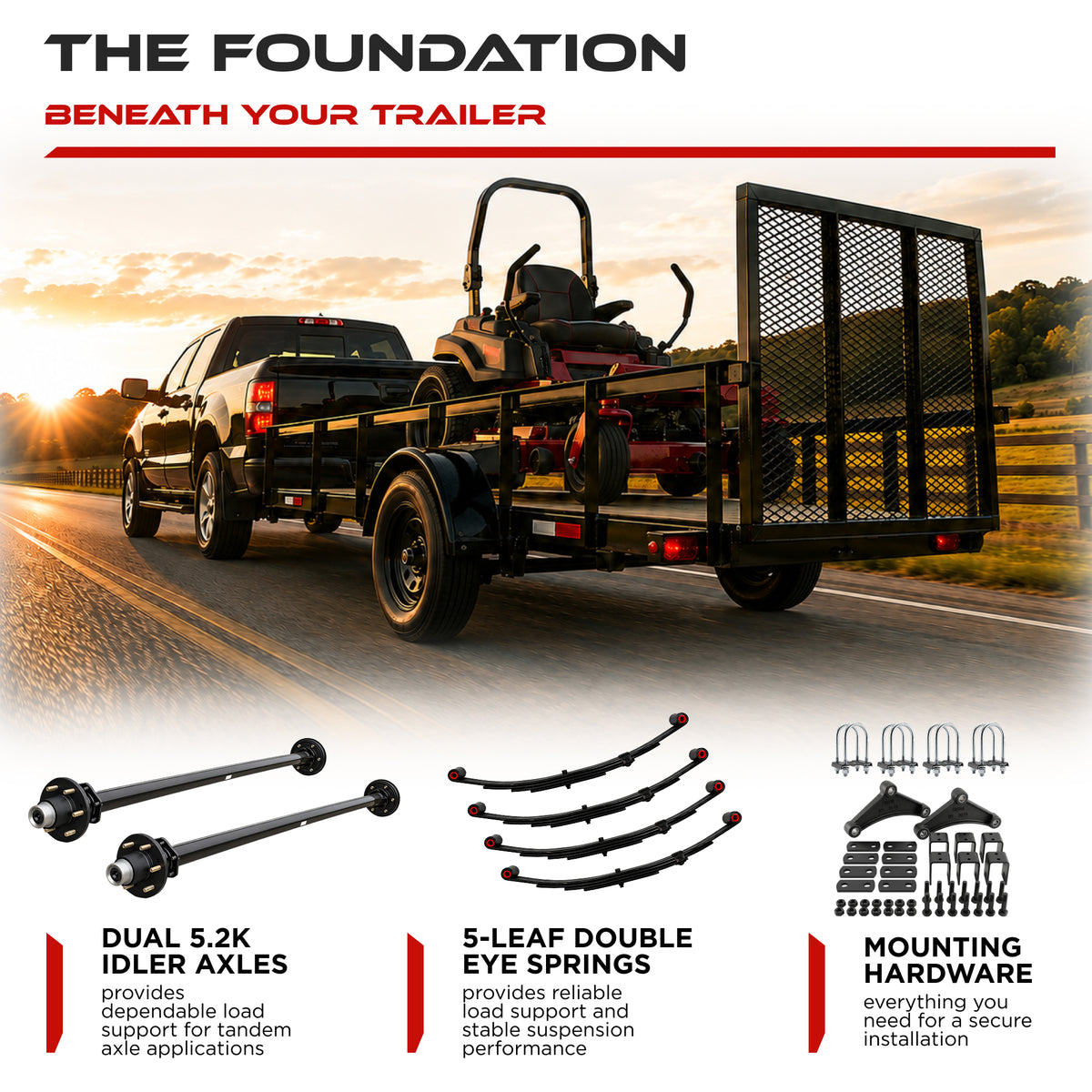 5200 lbs Tandem Trailer Axle Kit - 6 Lug Idler Axles & Suspension