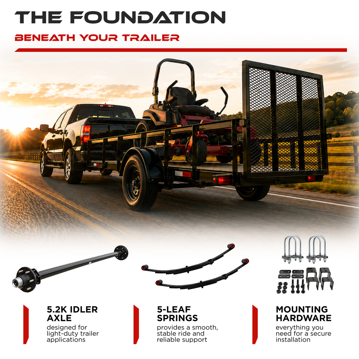 5200 lbs Trailer Axle Kit - 6 Lug Idler Axle, Double Eye Springs & Suspension