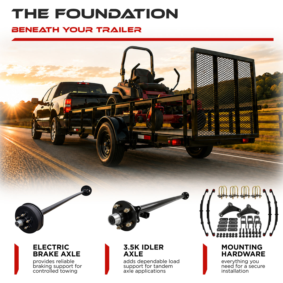 3500 lbs Tandem Axle Kit - Electric Trailer Brake & Idler Axles with Suspension