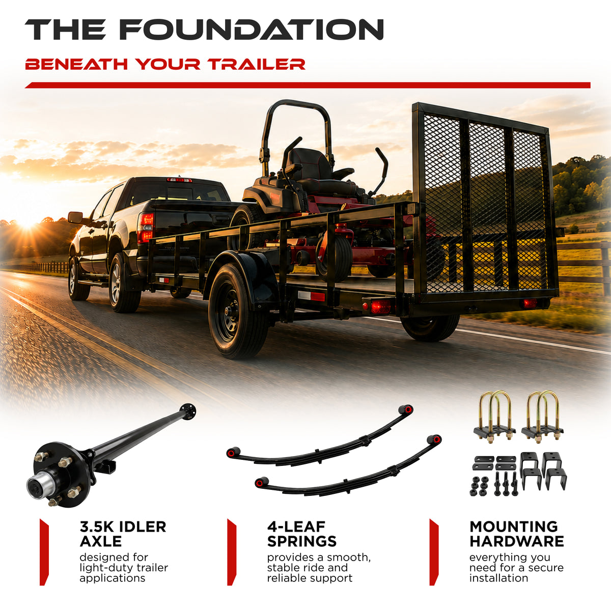 3500 lbs Single Axle Kit - Trailer Idler Axle & Suspension