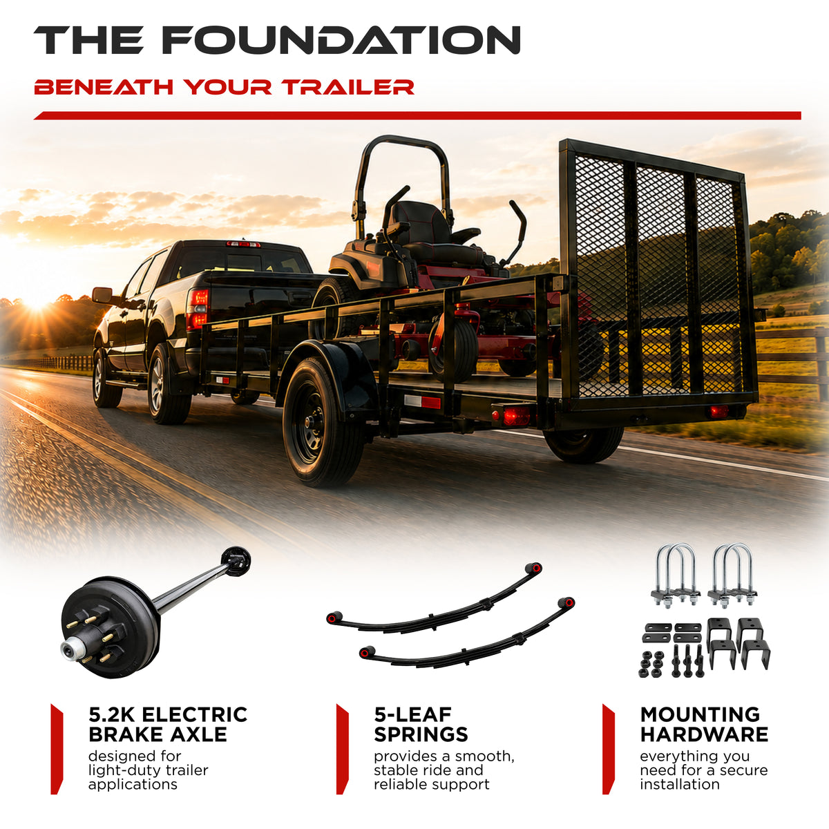 5200 lbs Trailer Axle Kit - 6 Lug Electric Brake Axle & Suspension