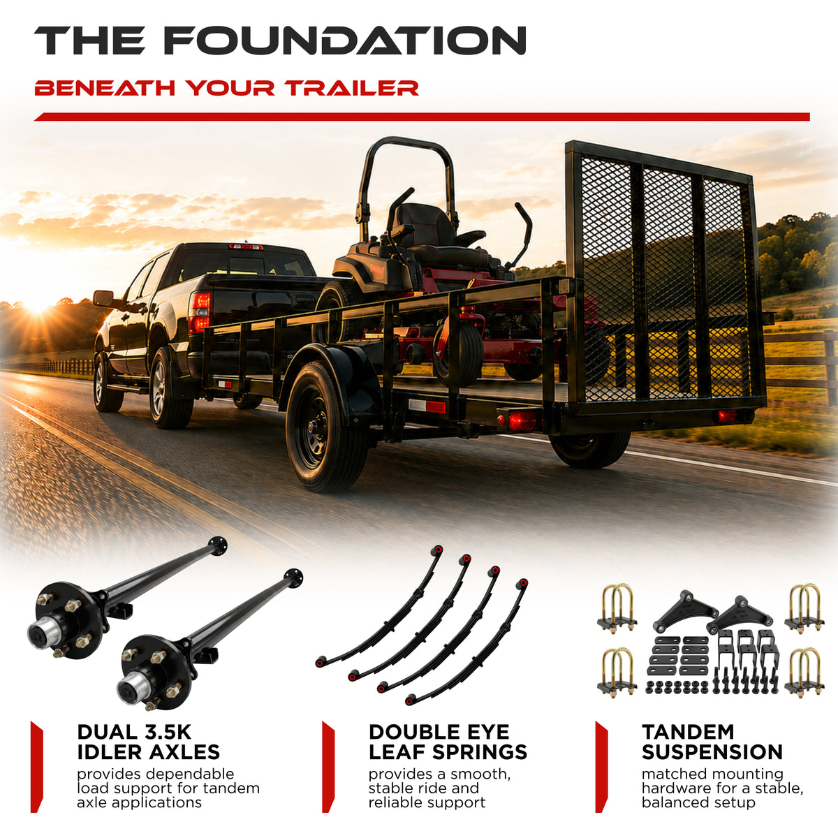 3500 lbs Tandem Axle Kit - Trailer Idler Axles & Suspension