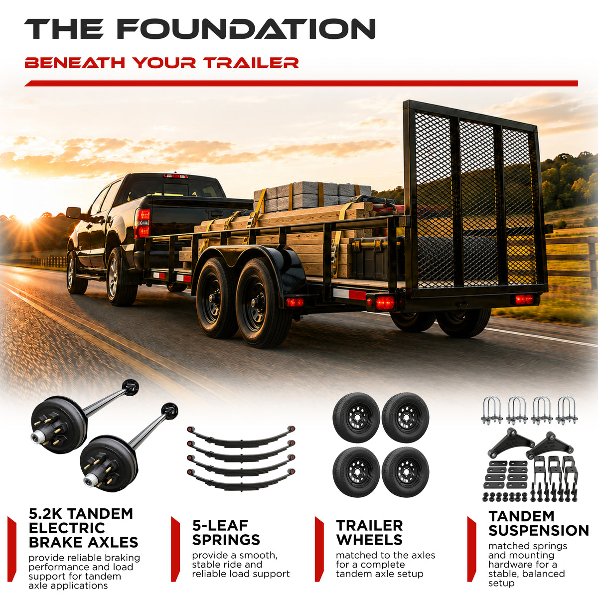 5200 lbs Tandem Trailer Axle Kit with Wheels - Dual Electric Trailer Brake Axles