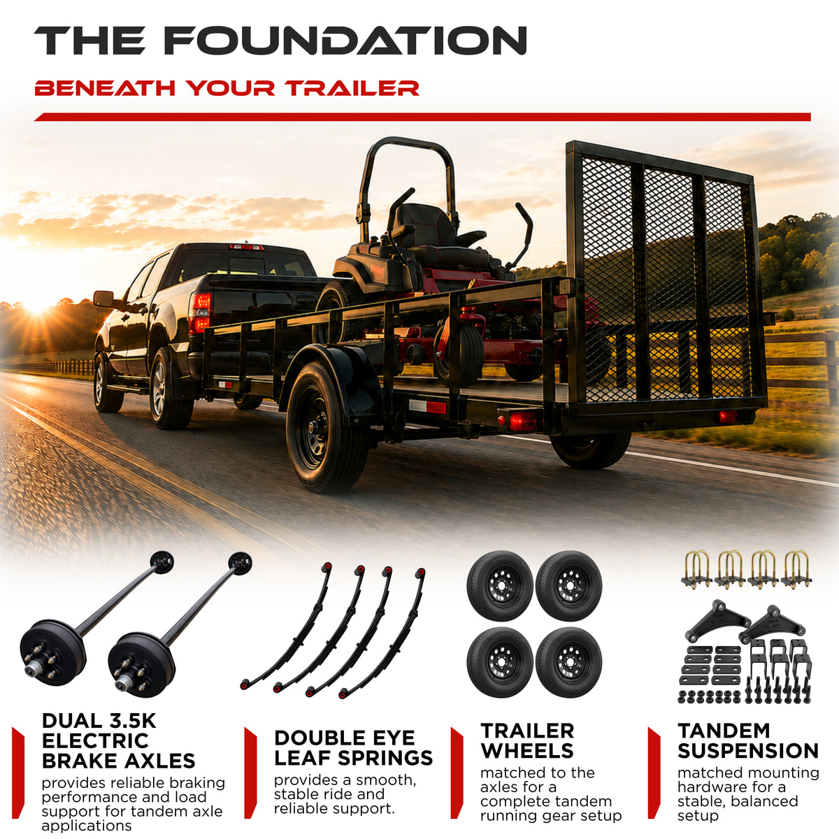 3500 lbs Tandem Axle Kit - Electric Trailer Brake Axles, Suspension & Wheels