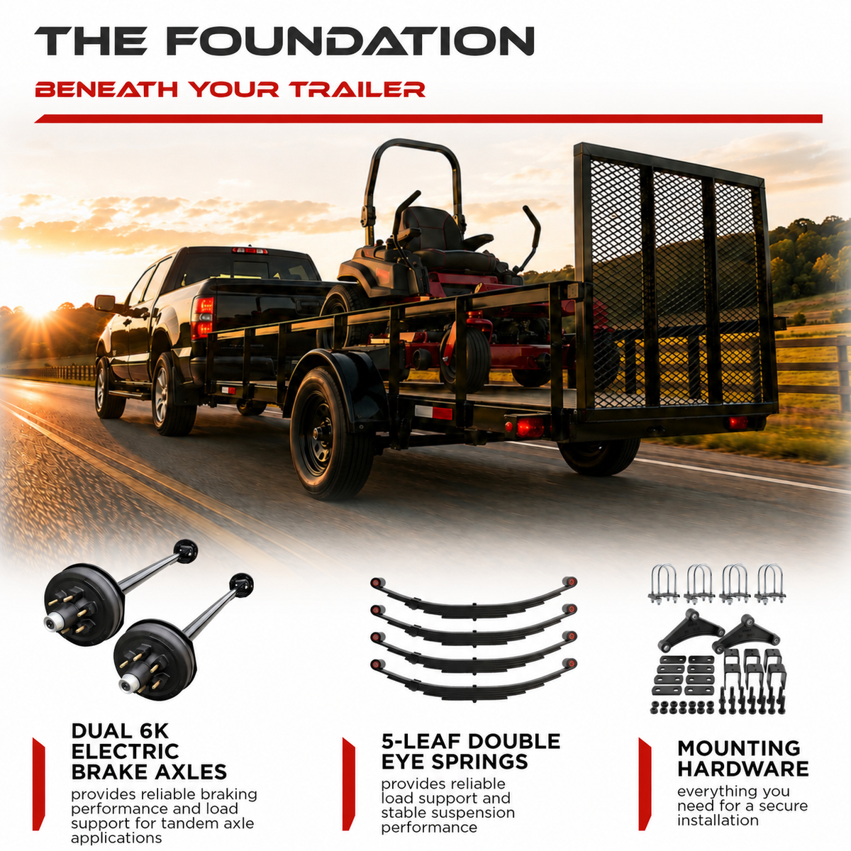 6000 lbs Tandem Axle Kit - Electric Trailer Brake Axles & Suspension