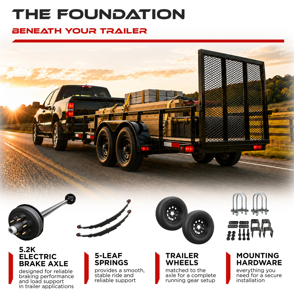 5200 lbs Single Axle Kit with Wheels - Electric Trailer Brake Axle & Suspension