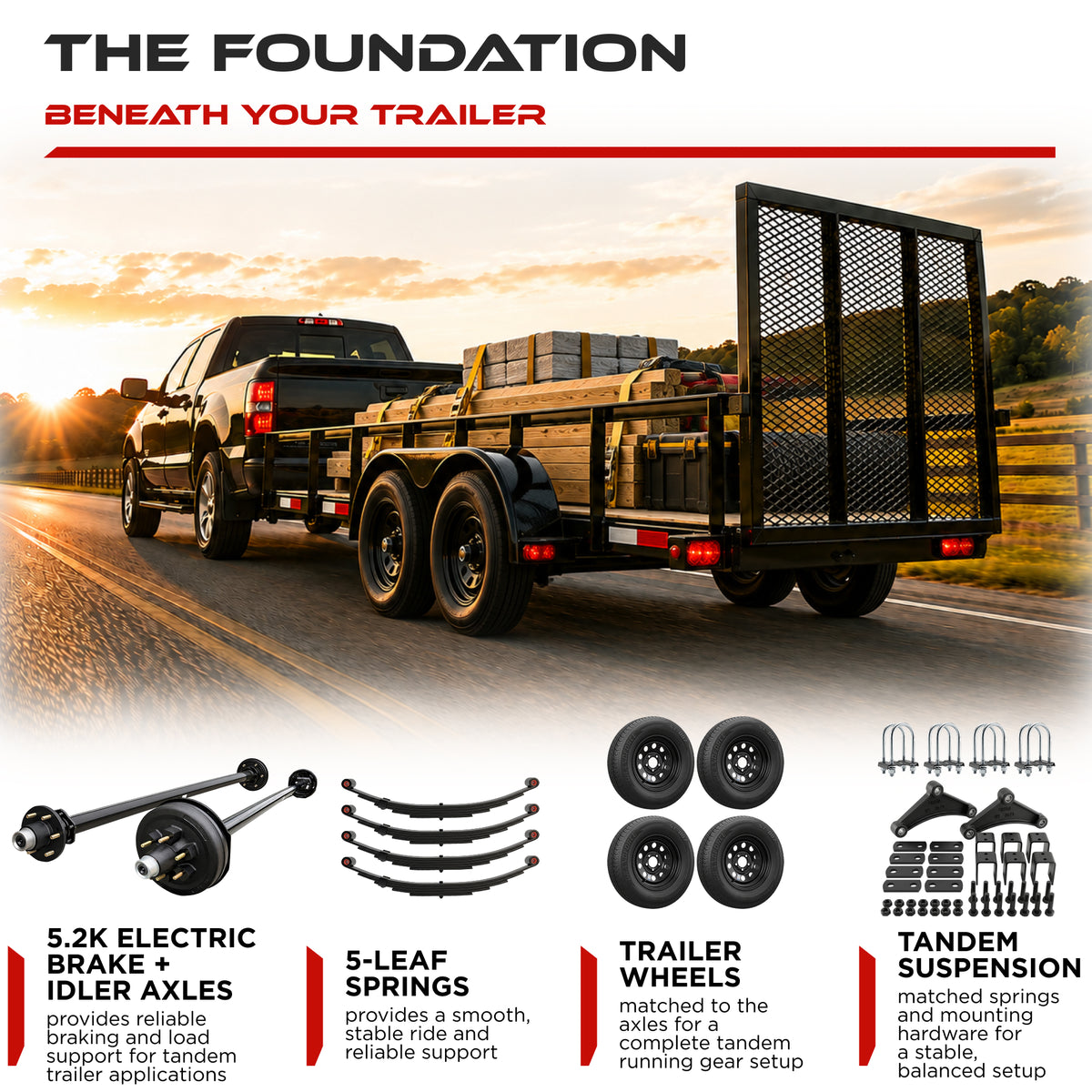 5200 lbs Tandem Trailer Axle Kit with Wheels - Electric Brake & Idler Trailer Axles