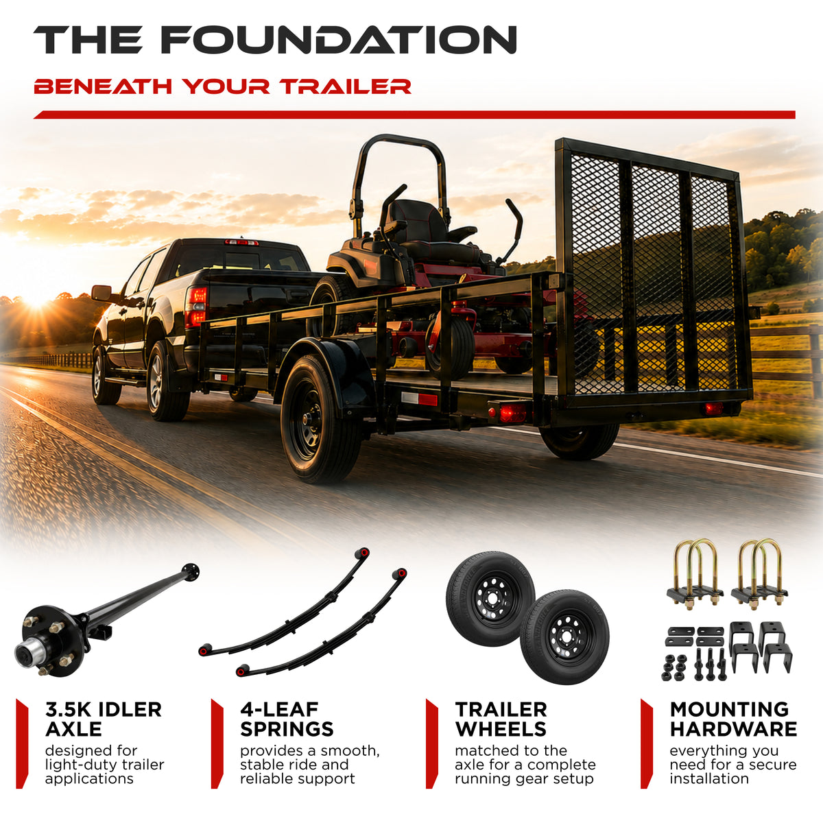 3500 lbs Single Axle Kit - Trailer Idler Axle, Suspension & Wheels