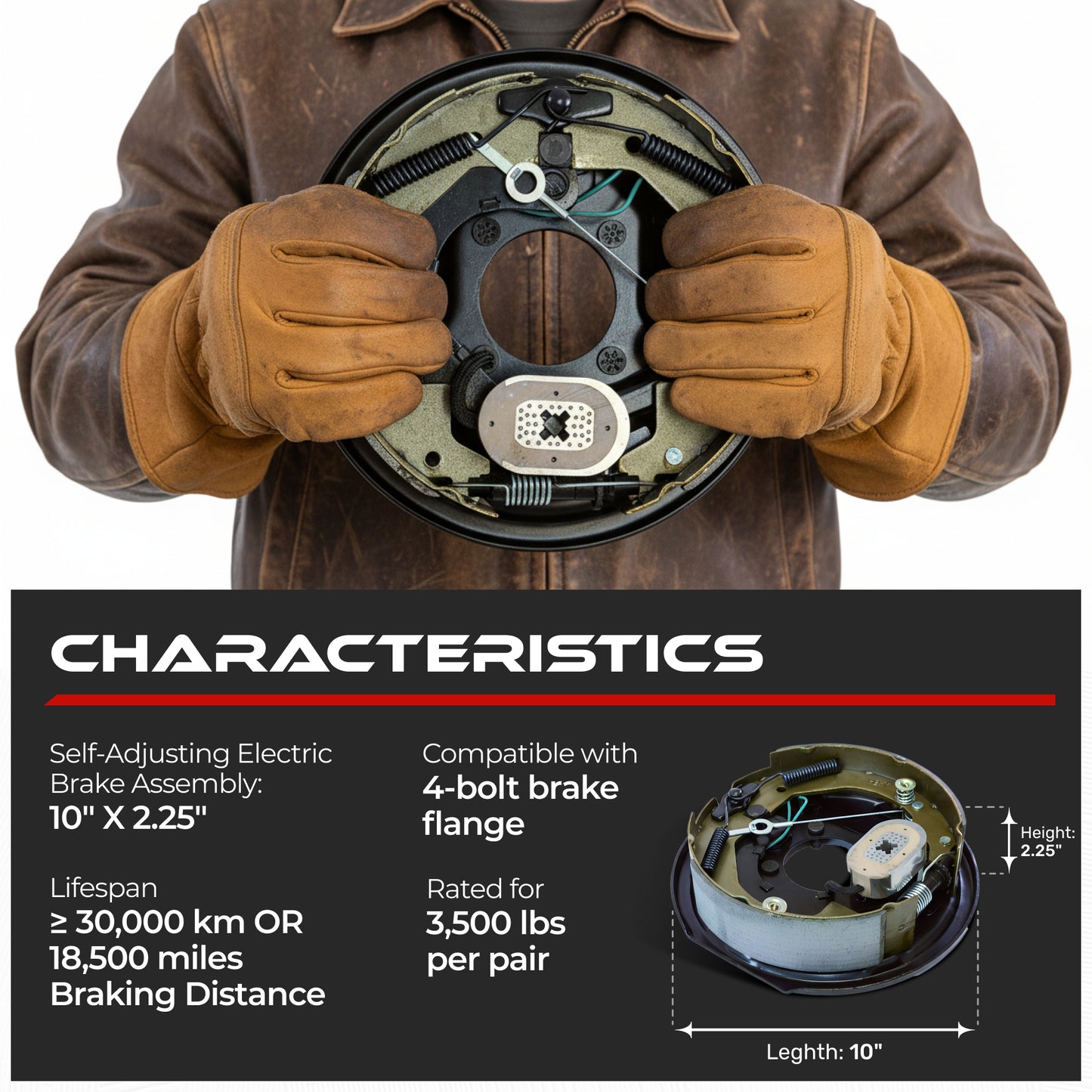 Self-Adjusting Electric Trailer Brake 3500 lbs (2 Right + 2 Left)