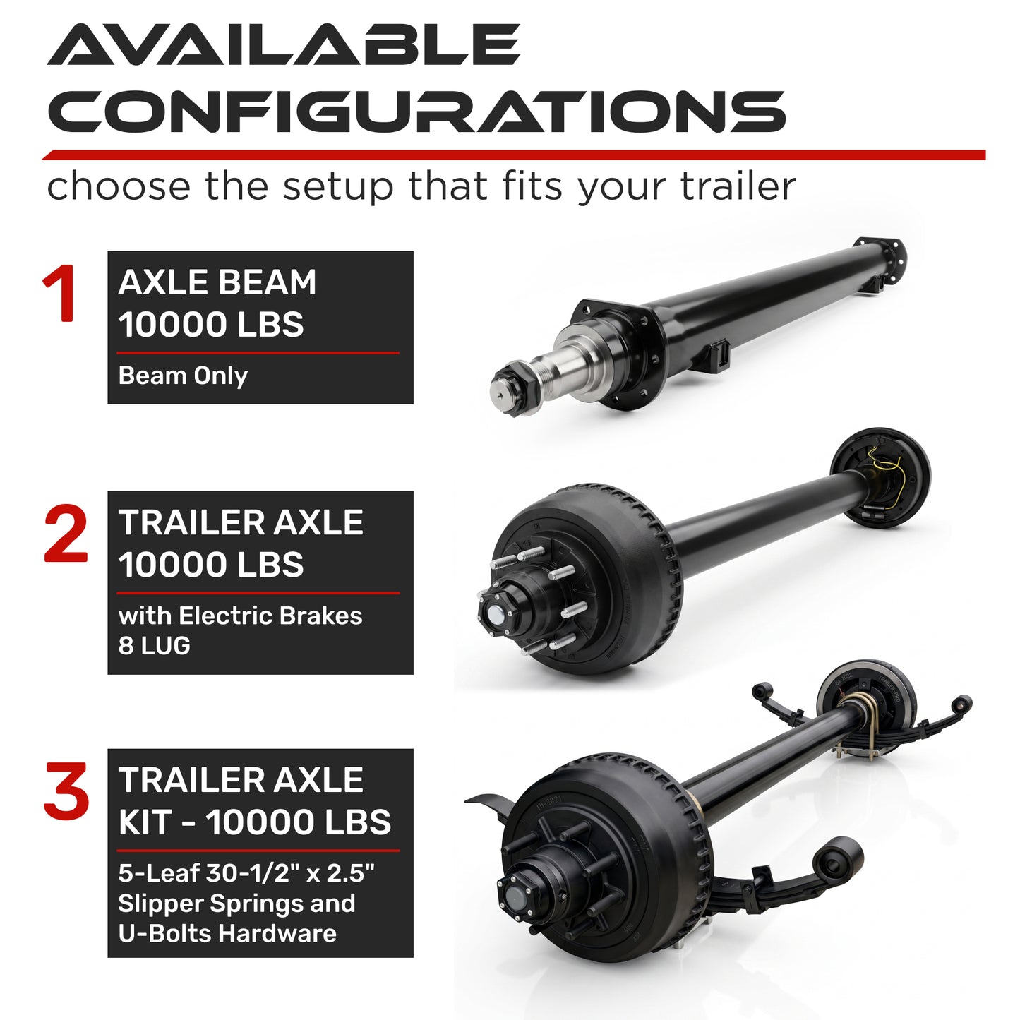 Trailer Axle - 10000 lbs (Leaf Springs & U-Bolt Hardware)