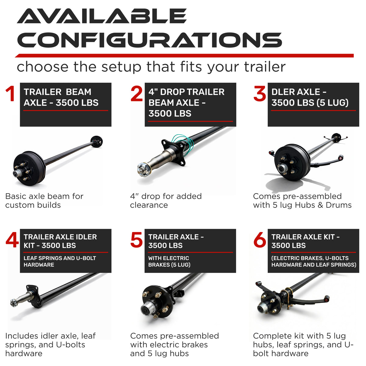 Trailer Axle - 3500 lbs with Electric Brakes (5 lug)