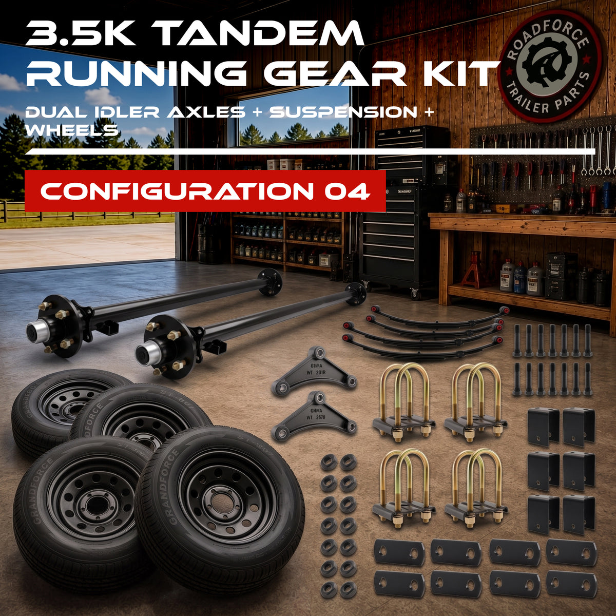 3500 lbs Tandem Axle Kit - Trailer Idler Axles, Suspension & Wheels
