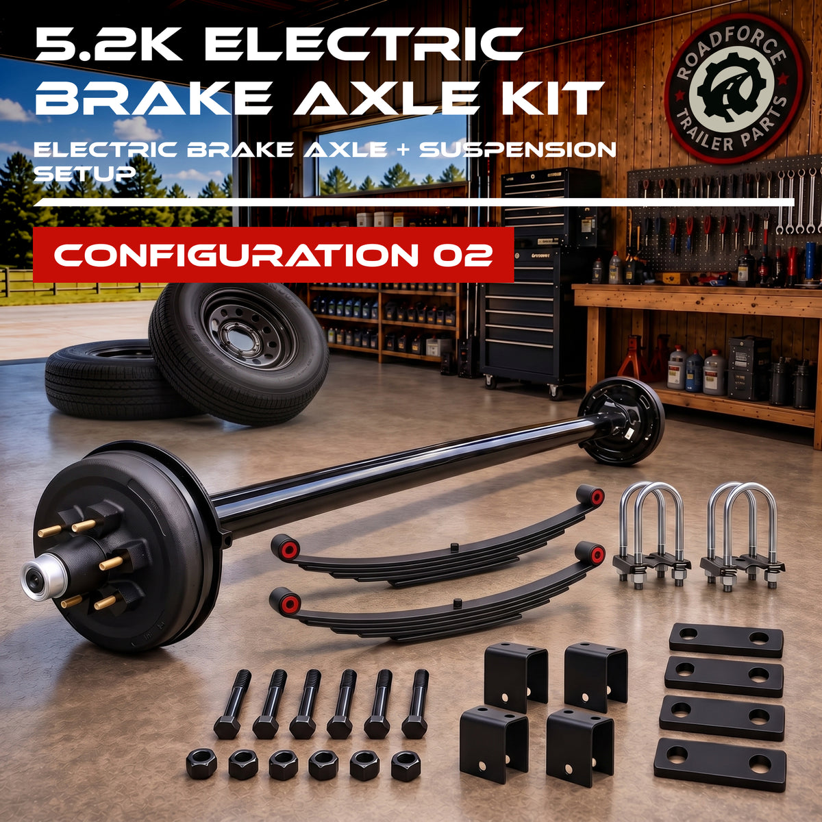 5200 lbs Single Axle Kit with Wheels - Electric Trailer Brake Axle & Suspension